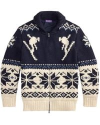 Ralph Lauren - Patterned-Intarsia Shawl-Collar Cardigan - Lyst