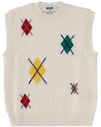 MSGM - Argyle Knit Vest - Lyst