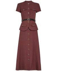 Self-Portrait - Peplum Linen Blend Midi Dress - Lyst