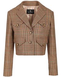 Etro - Houndstooth-Pattern Cropped Blazer - Lyst