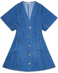 Ganni - Polka-Dot Print Denim Dress - Lyst