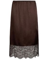 Liu Jo - Satin Midi Skirt With Lace Details - Lyst