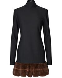 ROTATE BIRGER CHRISTENSEN - Robe Courte Bordée De Fourrure Artificielle À Manches Longues - Lyst