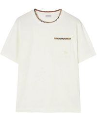 Burberry - T-Shirt Met Geruite Afwerking En Zak - Lyst