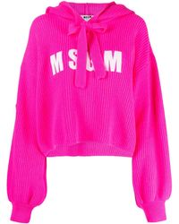 MSGM - Logo-patch Wool-cashmere Hoodie - Lyst