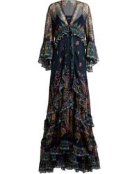 Etro - Maxi Flared Dress With See-Through Sleeves - Lyst