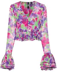 ROTATE BIRGER CHRISTENSEN - Floral-print Cropped Blouse - Lyst