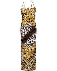 Versace Silk Baroque And Leopard Print Dress - Zwart