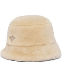 Prada - Triangle-logo Shearling Bucket Hat - Lyst