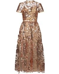 Elie Saab - Embroidered Tulle Midi Dress - Lyst