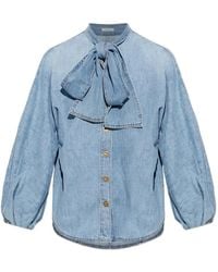 Zimmermann - Tie-Neck Denim Shirt - Lyst