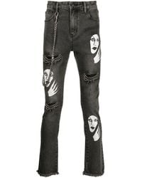 Haculla Witch Print Distressed Jeans - Grey
