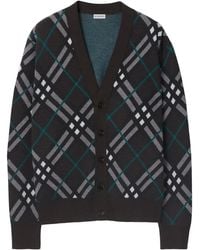 Burberry - Check-Print V-Neck Cardigan - Lyst