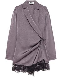 MSGM - Lace-Trim Wrap Mini Dress - Lyst