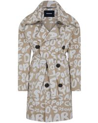 DSquared² - Text-print Belted Trench Coat - Lyst