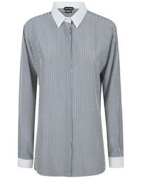 Tom Ford - Gestreepte Zijden Blouse Met Contrasterend Effect - Lyst