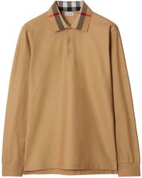 Burberry - Katoenen Poloshirt Met Lange Mouwen En Geruite Kraag - Lyst
