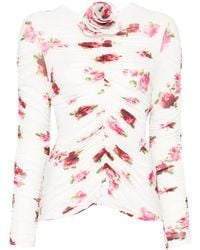 Magda Butrym - Top Met Ruches En Roosapplicatie - Lyst