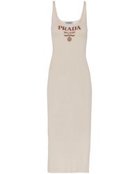 Prada - Logo-intarsia Silk Midi Dress - Lyst