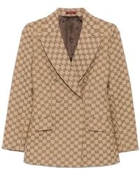 Gucci - Double-Breasted Gg Canvas Jacket - Lyst