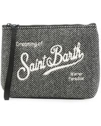 MC2 Saint Barth - Aline Wool Blend Pochette With Houndstooth Pattern And Logo Embroidery - Lyst