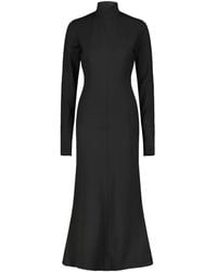 Thelatest - High-Neck Long-Sleeve Midi Dress - Lyst