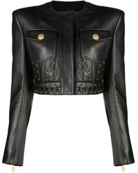Balmain - Eyelet-embellished Cropped Leather Jacket - Lyst