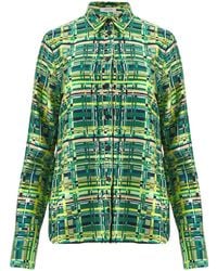 Ferragamo - Long-Sleeved Checkered Silk Shirt - Lyst