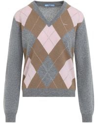 Prada - Argyle-Knit V-Neck Sweater - Lyst