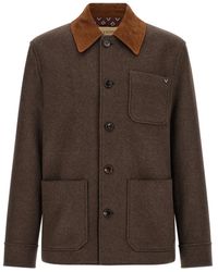 Valentino Garavani - Double Wool Caban With Suede Collar And Metallic V Detail - Lyst
