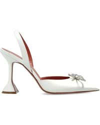 AMINA MUADDI - Rosie Sling 95 Ivory Silk Satin Slingback Pumps With Crystal Bow - Lyst