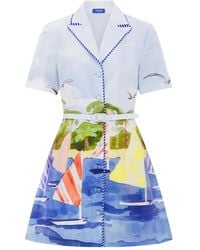 LEO LIN - Brigitte Mini-Jurk Met Nautische Print En Ceintuur - Lyst