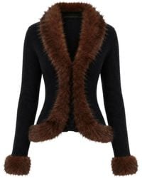 Self-Portrait - Faux-Fur Knit Cardigan - Lyst