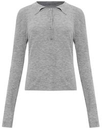 Ganni - Ribbed-Knit Polo Top - Lyst