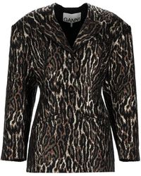 Ganni - Animal-Print Blazer - Lyst