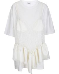 VAQUERA - T-Shirt Met Ruches En Kanten Laag - Lyst