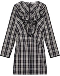 Ganni - Check Ruffled Mini Dress - Lyst