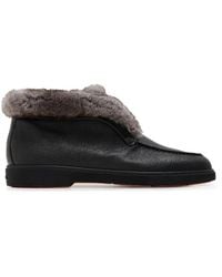 Santoni - Fur-Trim Pebbled-Leather Desert Boots - Lyst