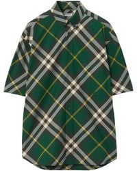 Burberry - Check Motif Cotton Shirt - Lyst