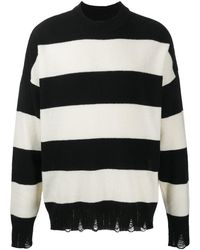 Represent Distressed Striped Sweater - Black