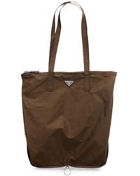 Prada - Saffiano Leather Pendant With Re-Nylon Tote Bag - Lyst