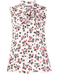 Moschino - Floral-Print Pussy-Bow Collar Top - Lyst