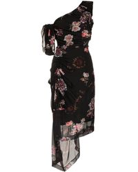 Preen By Thornton Bregazzi Ada Floral Print One Shoulder Silk Dress - Zwart