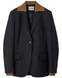Miu Miu - Contrast-Collar Single-Breasted Blazer - Lyst