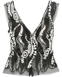 Gemy Maalouf - Lace-Embellishment V-Neck Top - Lyst