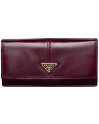 Prada - Large Leather Triangular-Logo Wallet - Lyst