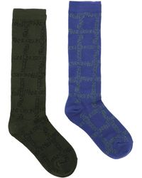 Womens Clothing Hosiery JW Anderson Cotton Logo Grid Long Socks in Blue 