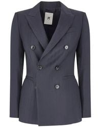 PT Torino - Blazer Croisé À Fines Rayures - Lyst