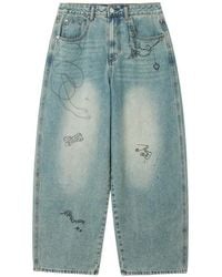 Mini Cream - Graphic-Print Wide-Leg Jeans - Lyst