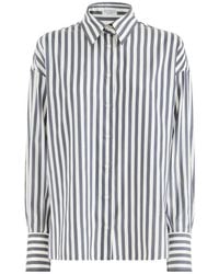 Brunello Cucinelli - Wide Stripe Silk Poplin Shirt - Lyst